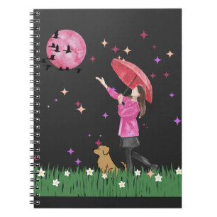 Magischer rosa Mond & Hundespaziergang Wasserfarbe Notizblock