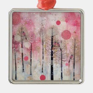 Magischer Rosa Winter-Sangvogelschutz Ornament Aus Metall