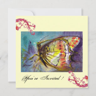 MAGISCHER SCHMETTERLING MIT ROTEN BLUMENWIRBELN ,b Einladung