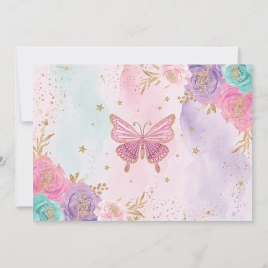 Magischer Schmetterling Pink Lila Gold Fairy Gebur Einladung (Rückseite)