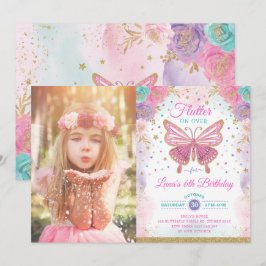 Magischer Schmetterling Pink Lila Gold Fairy Gebur Einladung