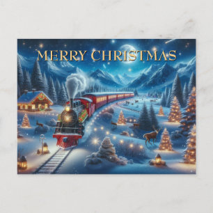 Magischer Schneebahn-Weihnachtszug-Winterszene Feiertagspostkarte