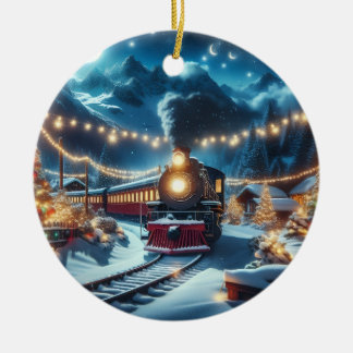 Magischer Schneebahn-Weihnachtszug-Winterszene Keramik Ornament