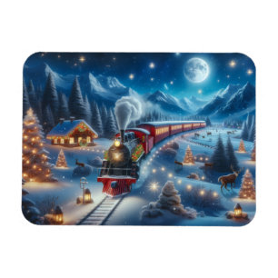 Magischer Schneebahn-Weihnachtszug-Winterszene Magnet