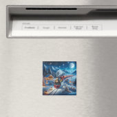 Magischer Schneebahn-Weihnachtszug-Winterszene Magnet (In Situ (Geschirrspüler))