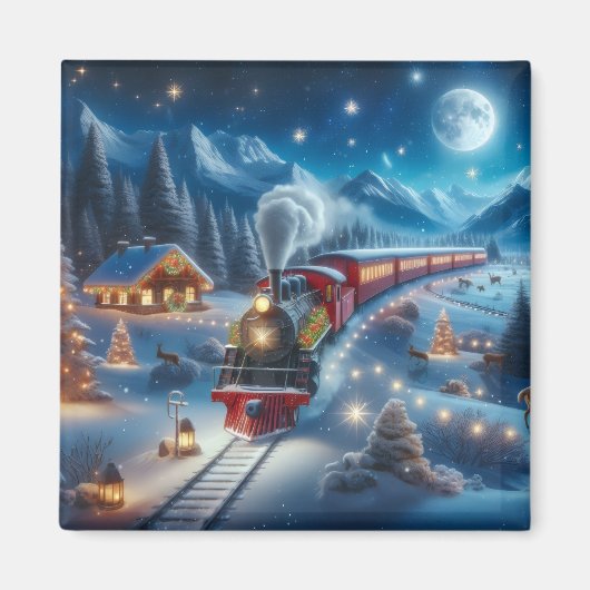 Magischer Schneebahn-Weihnachtszug-Winterszene Magnet (Vorne)