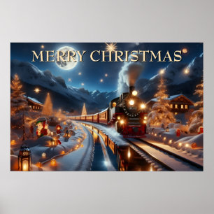 Magischer Schneebahn-Weihnachtszug-Winterszene Poster