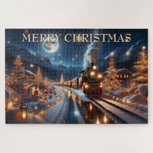 Magischer Schneebahn-Weihnachtszug-Winterszene Puzzle