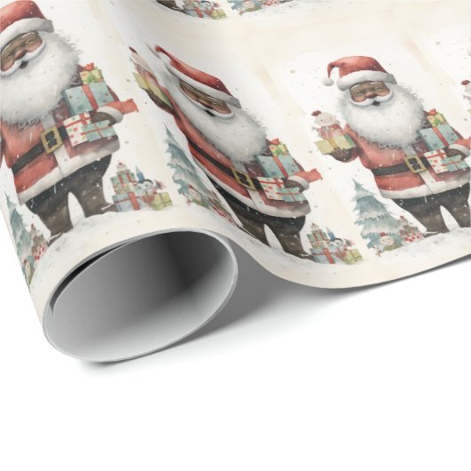 Magischer Schneewald Schwarzer Weihnachtsmann Geschenkpapier (Rolleneckpunkt)