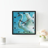 Magischer Schwan während einer Sommer-Dusche Quadratische Wanduhr (Zuhause)