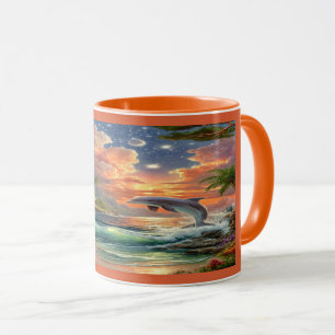 Magischer Sonnenuntergang Delfin Tropischer Ozean  Tasse
