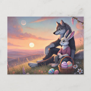 Magischer Sonnenuntergang - Wolf & Bunny Osterszen Feiertagspostkarte