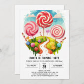 Magischer Spaß Lollipop Geburtstag Einladung (Vorne/Hinten)