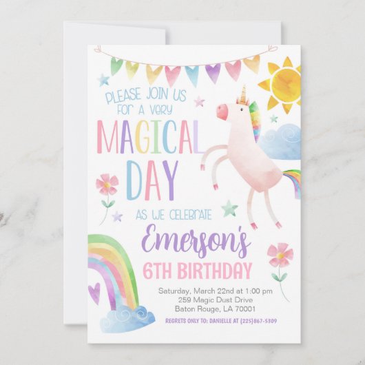 Magischer Tag Einhorn Geburtstag Einladung (Vorderseite)