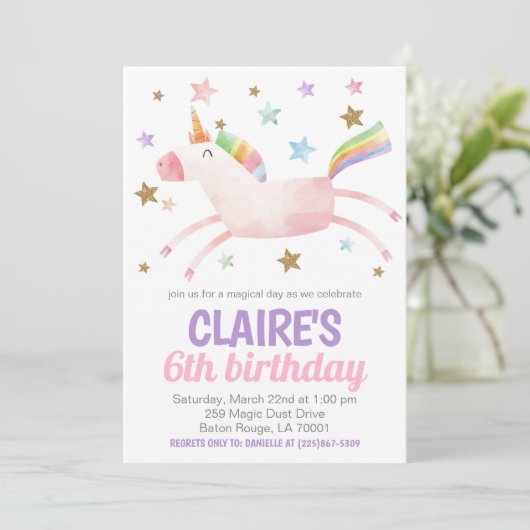 Magischer Tag Einhorn Geburtstag Einladung (Stehend Vorderseite)
