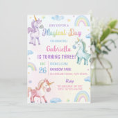 Magischer Tag Einhorn Regenbogen Geburtstag Einlad Einladung (Stehend Vorderseite)