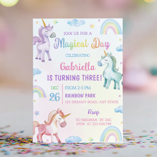 Magischer Tag Einhorn Regenbogen Geburtstag Einlad Einladung