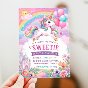 Magischer Tag Einhorn und Regenbogen Geburtstag Einladung