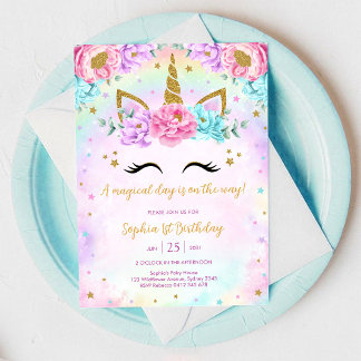 Magischer Tag Einhorn und Regenbogen Geburtstag Einladung