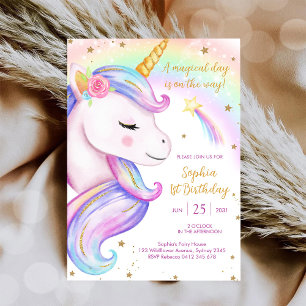 Magischer Tag Einhorn und Regenbogen Geburtstag Einladung