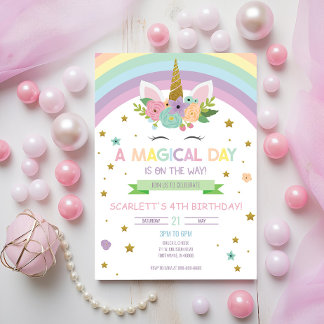 Magischer Tag Einhorn und Regenbogen Geburtstag Einladung