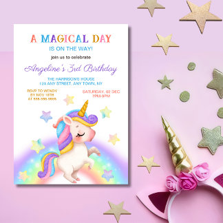 Magischer Tag Regenbogen Sterne Einhorn Geburtstag Einladung