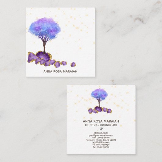 *~* Magischer Tree Amethyst Jewels Gold Glitzer Quadratische Visitenkarte (Vorne/Hinten)