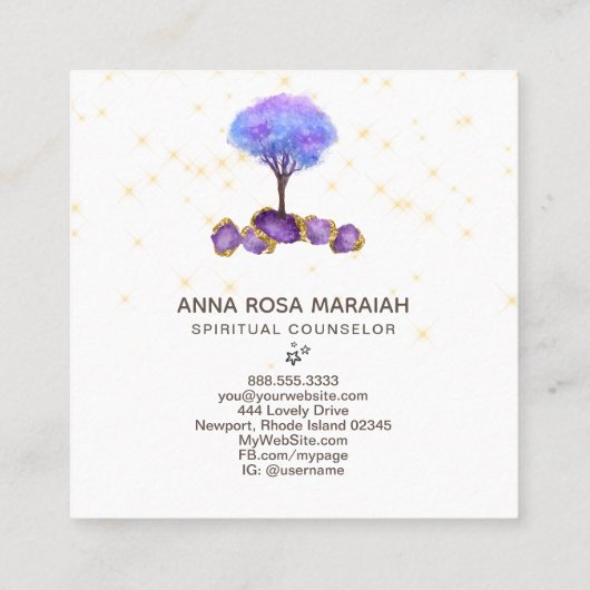 *~* Magischer Tree Amethyst Jewels Gold Glitzer Quadratische Visitenkarte (Rückseite)