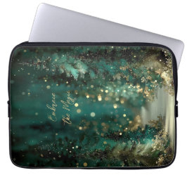 Magischer Türkisgrüner Wald Gold Bokeh Laptopschutzhülle