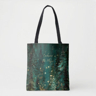 Magischer Türkisgrüner Wald Gold Bokeh  Tasche