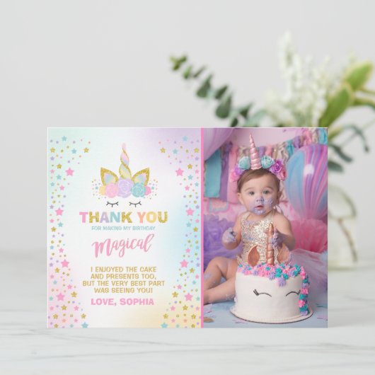 Magischer Unicorn danken Ihnen, Unicorn-Party zu Dankeskarte (Stehend Vorderseite)