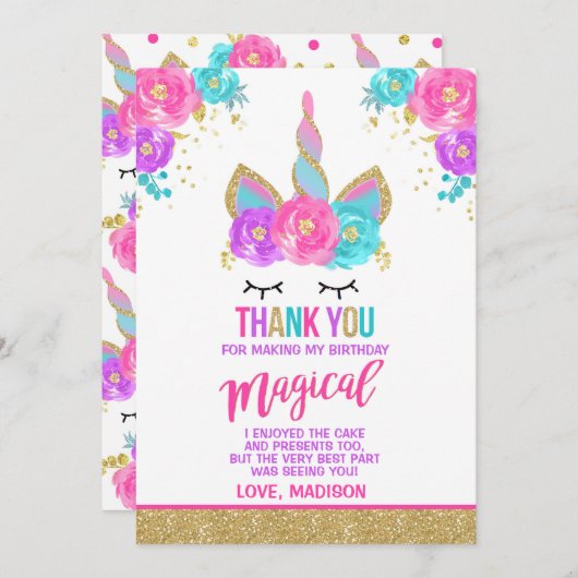 Magischer Unicorn danken Ihnen, Unicorn-Party zu Dankeskarte (Vorne/Hinten)