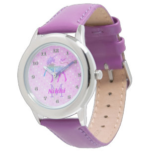 Magischer Unicorn-lila personalisierte Mädchen Armbanduhr