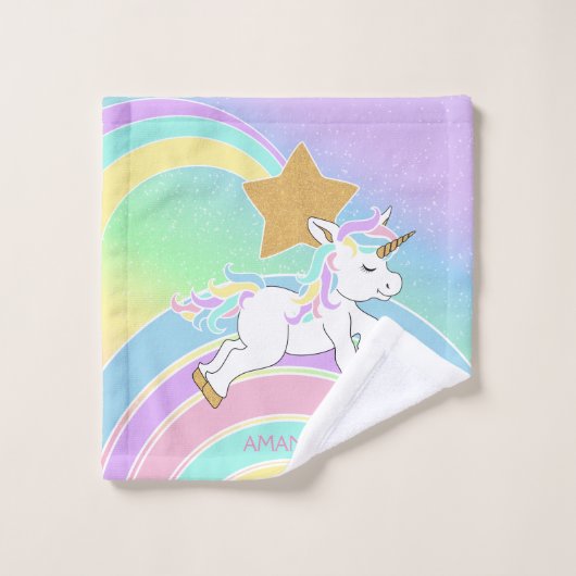 Magischer Unicorn-Regenbogen Badhandtuch Set (Waschlappen)