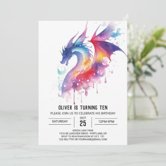 Magischer verzauberter Drache zum Geburtstag Einladung (Stehend Vorderseite)