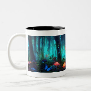 Magischer Wald: biolumineszierende Pilze und Butte Zweifarbige Tasse