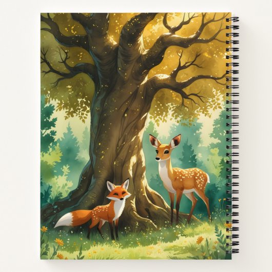 Magischer Wald Golden Tree Deer Fox Notizblock (Rückseite)