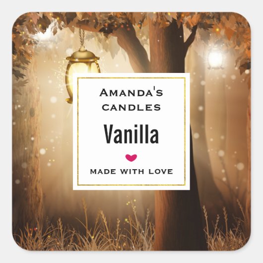 Magischer Wald mit frischen Lichtern Kerzengeschäf Quadratischer Aufkleber (Vorderseite)