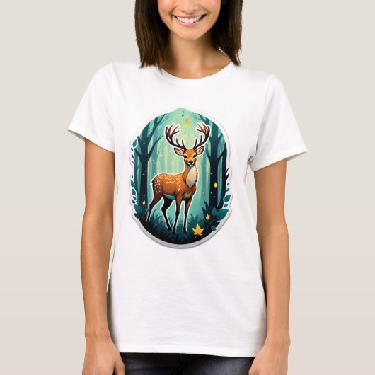 Magischer Wald mit Hirschen T-Shirt (Vorderseite)