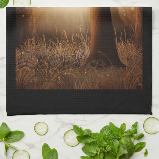 Magischer Wald mit Lichtern Geschirrtuch (Gefaltet)