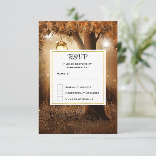 Magischer Wald mit Lichtern Hochzeit RSVP (Stehend Vorderseite)