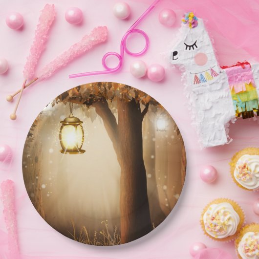 Magischer Wald mit Lichtern Pappteller (Party)