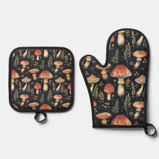 Magischer Wald-Pilz Ofenhandschuh & Topflappen-Set