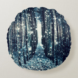 Magischer Wald Teal Graue Eleganz Rundes Kissen