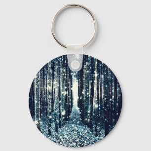 Magischer Wald Teal Graue Eleganz Schlüsselanhänger
