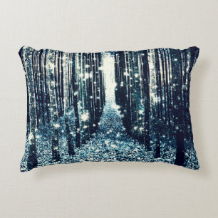 Magischer Wald Teal Graue Eleganz Zierkissen