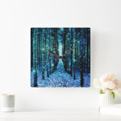 Magischer Wald Türkis Aquamarin Quadratische Wanduhr (Zuhause)