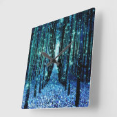 Magischer Wald Türkis Aquamarin Quadratische Wanduhr (Winkel)