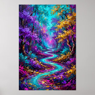 Magischer Wald Türkis Fluss - Violette Goldfarbe Poster