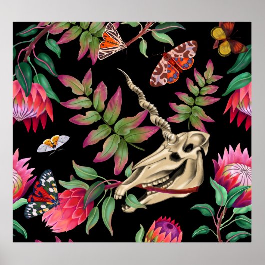 Magischer Wald vereint dunkles Muster. Poster (Vorne)